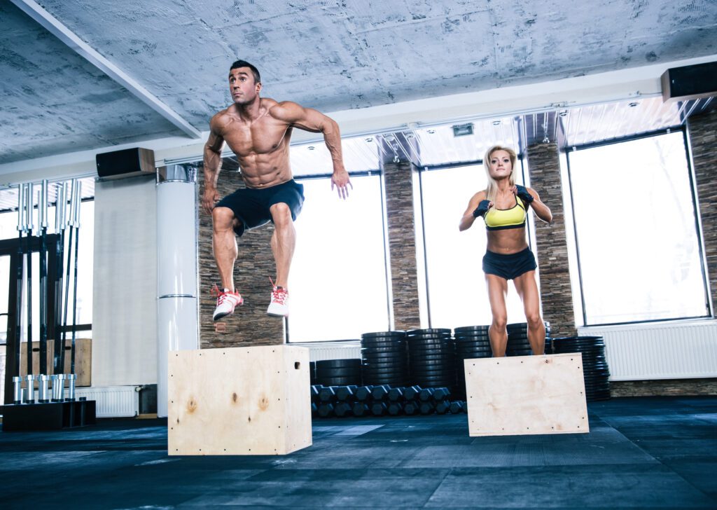 Group,Of,Man, Woman, Jumping, Fit, Box, Gym