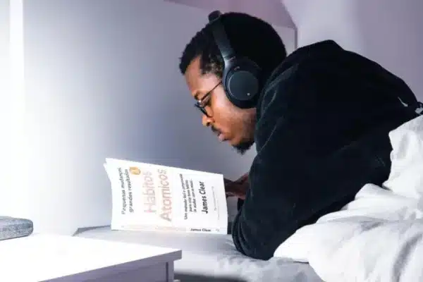 man listening to music learning relaxing
