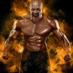 man fire bodybuilder muscles six-pack