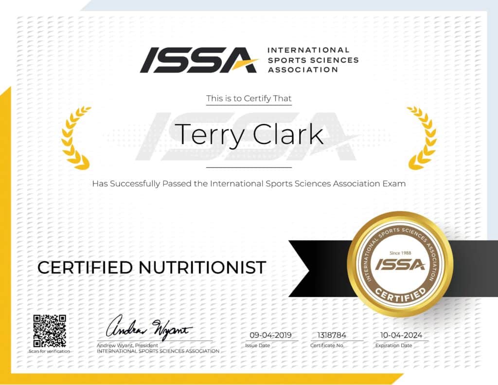 Terry Clark certified nutritionist ISSA, International Sports Sciences Association