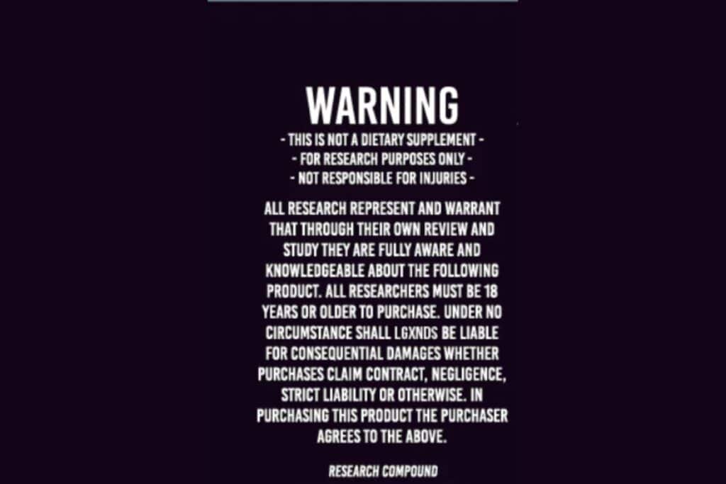 black warning label placed on SARMs products that makes them legal to sell and distribute.