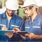 men working, hard hat, goggles, uniform, work place