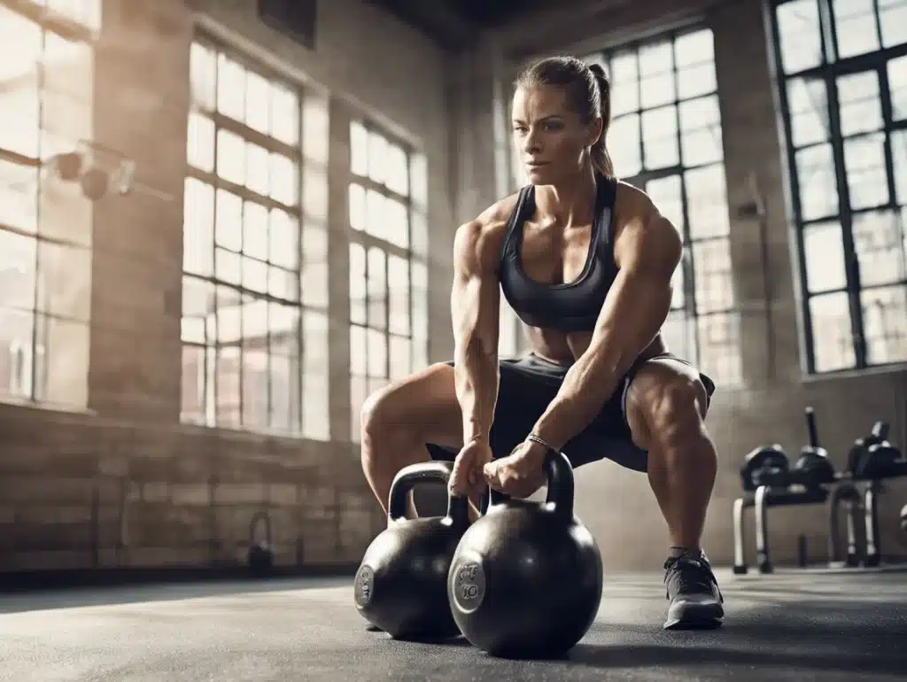 woman, deadlift, kettlebell, gym, fitness